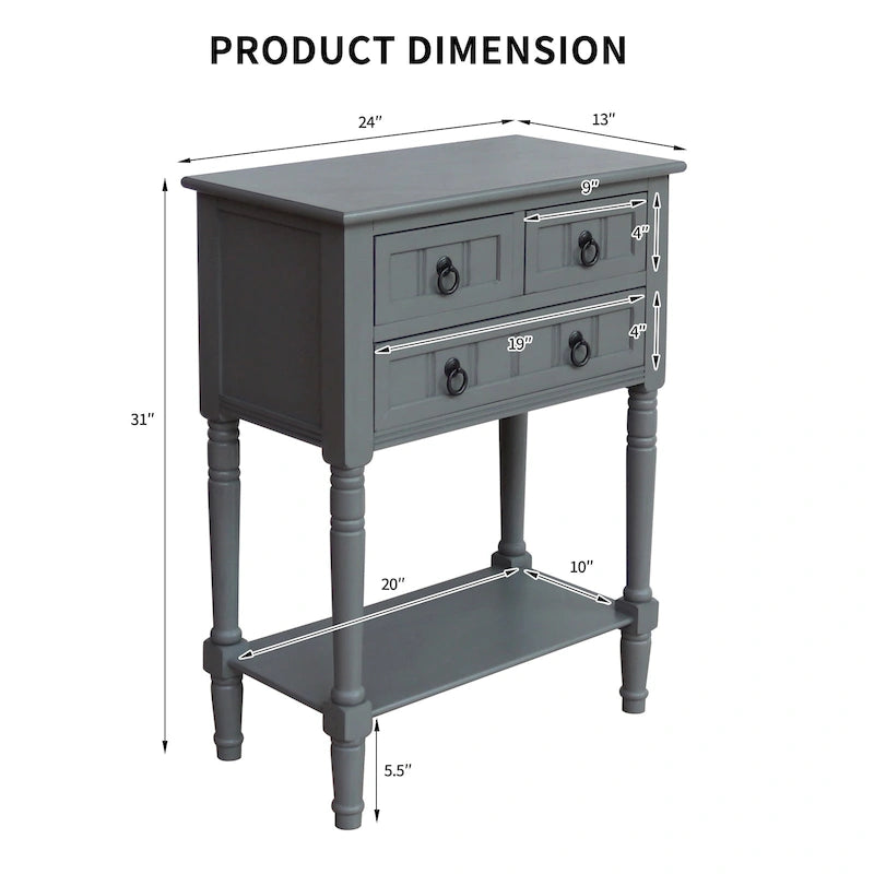 Console Table with 3 Drawers, Sofa Side Table with Bottom Open Storage Shelf, Heavy-Duty Entryway Table for Hallway/Living Room