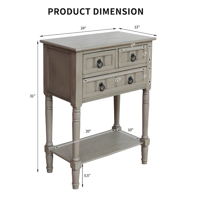 Console avec 3 tiroirs, table d'appoint de canapé avec étagère de rangement inférieure ouverte, table d'entrée robuste pour couloir/salon