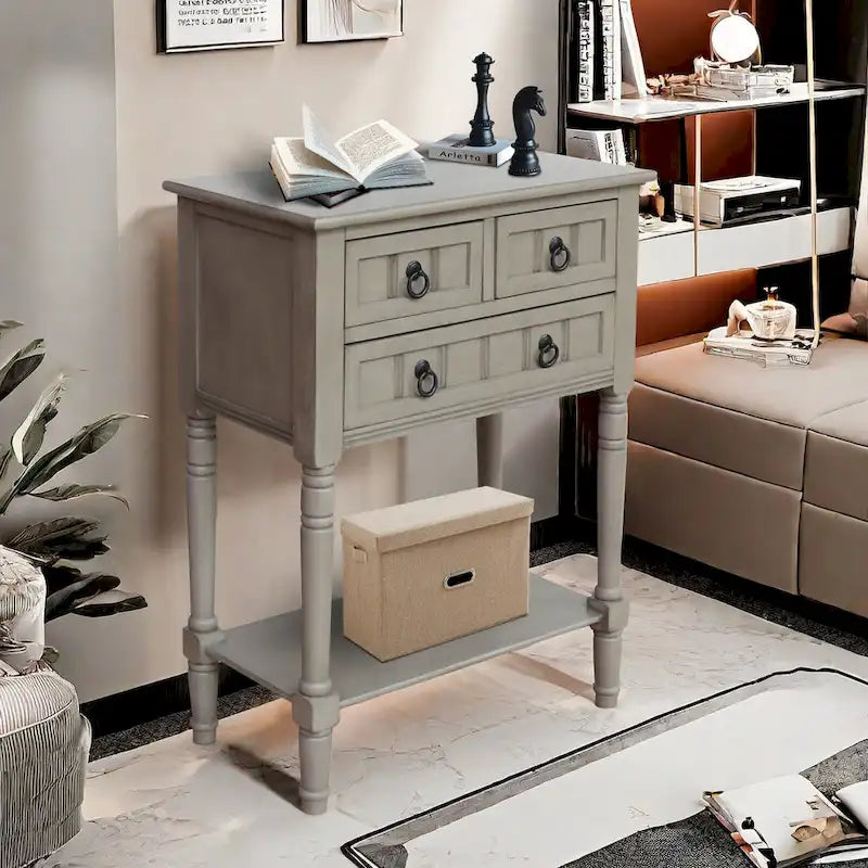 Console avec 3 tiroirs, table d'appoint de canapé avec étagère de rangement inférieure ouverte, table d'entrée robuste pour couloir/salon