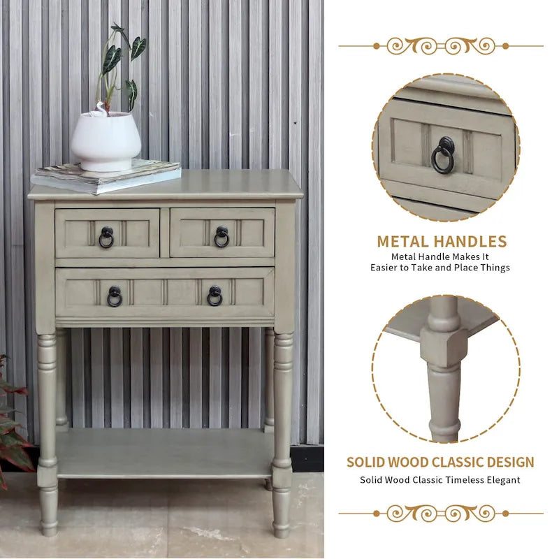 Console Table with 3 Drawers, Sofa Side Table with Bottom Open Storage Shelf, Heavy-Duty Entryway Table for Hallway/Living Room