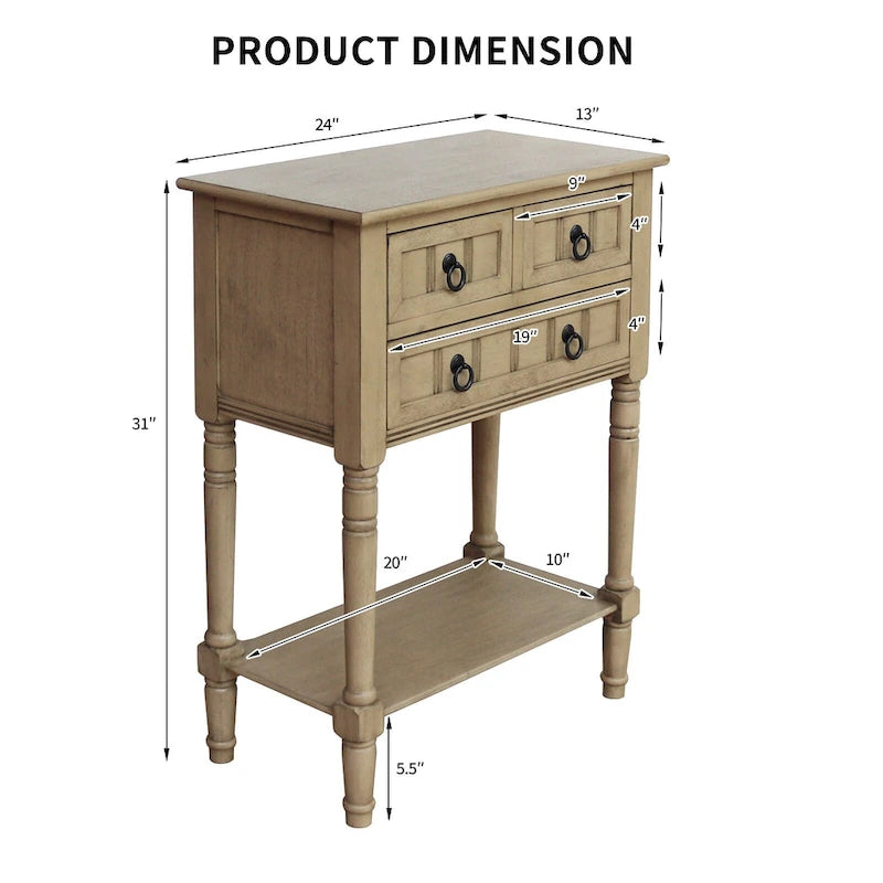 Console avec 3 tiroirs, table d'appoint de canapé avec étagère de rangement inférieure ouverte, table d'entrée robuste pour couloir/salon