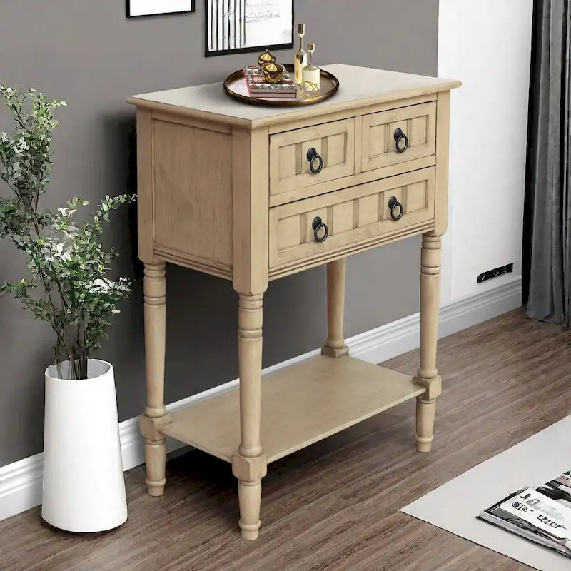 Console avec 3 tiroirs, table d'appoint de canapé avec étagère de rangement inférieure ouverte, table d'entrée robuste pour couloir/salon