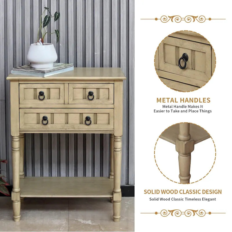 Console avec 3 tiroirs, table d'appoint de canapé avec étagère de rangement inférieure ouverte, table d'entrée robuste pour couloir/salon