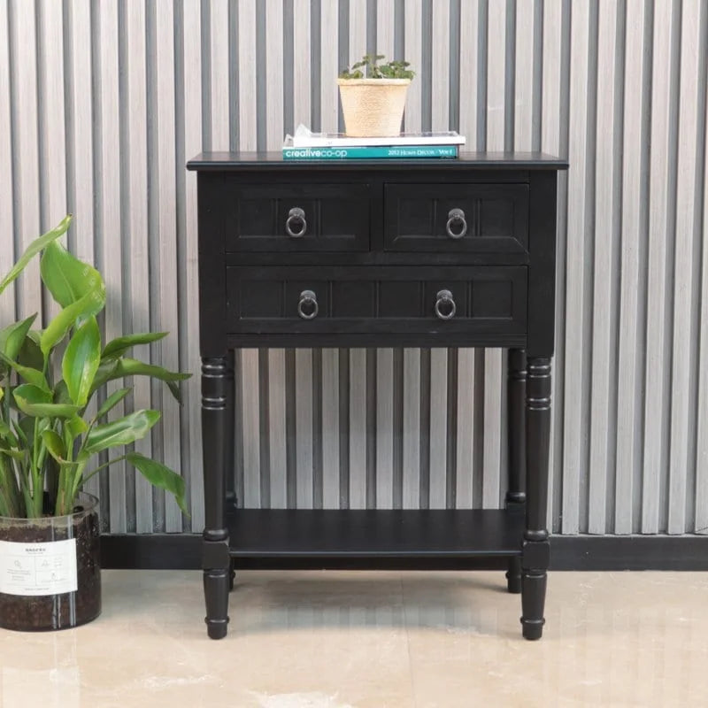 Console avec 3 tiroirs, table d'appoint de canapé avec étagère de rangement inférieure ouverte, table d'entrée robuste pour couloir/salon