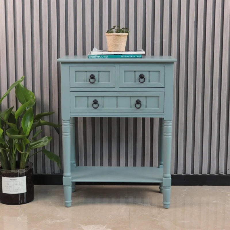 Console avec 3 tiroirs, table d'appoint de canapé avec étagère de rangement inférieure ouverte, table d'entrée robuste pour couloir/salon