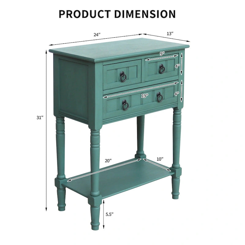 Console avec 3 tiroirs, table d'appoint de canapé avec étagère de rangement inférieure ouverte, table d'entrée robuste pour couloir/salon