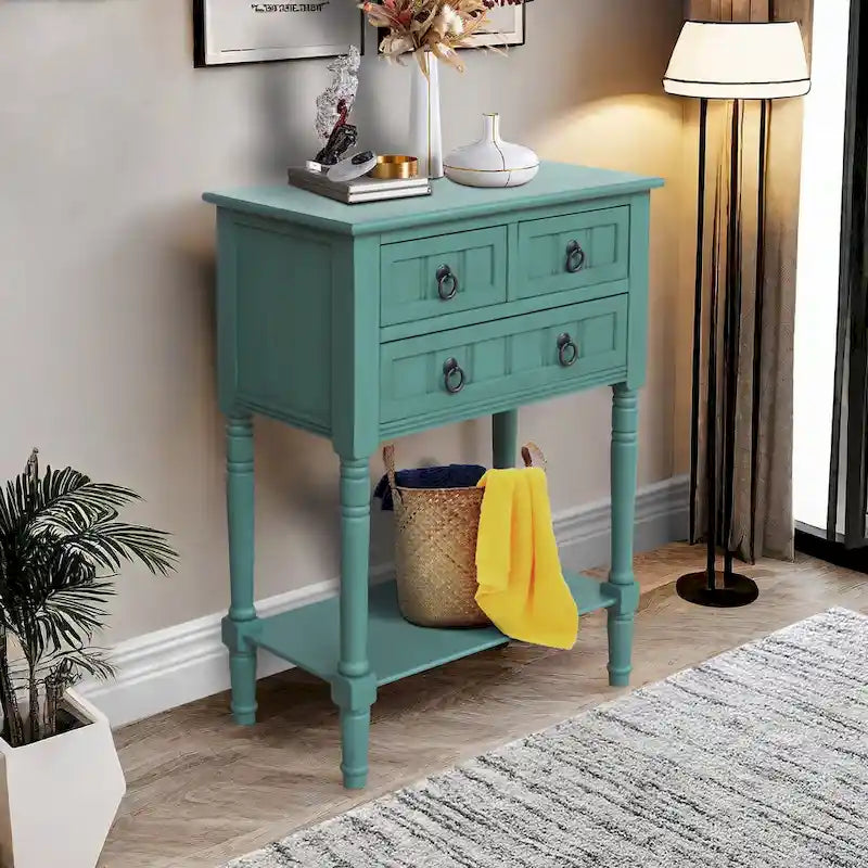Console avec 3 tiroirs, table d'appoint de canapé avec étagère de rangement inférieure ouverte, table d'entrée robuste pour couloir/salon