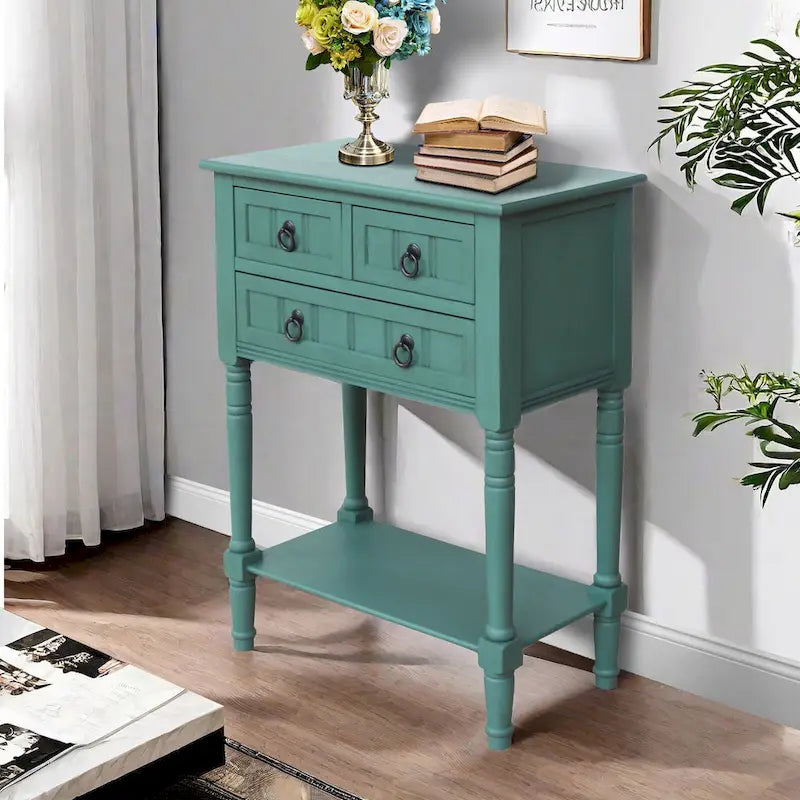 Console avec 3 tiroirs, table d'appoint de canapé avec étagère de rangement inférieure ouverte, table d'entrée robuste pour couloir/salon