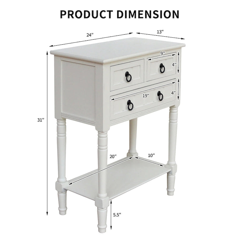 Console avec 3 tiroirs, table d'appoint de canapé avec étagère de rangement inférieure ouverte, table d'entrée robuste pour couloir/salon