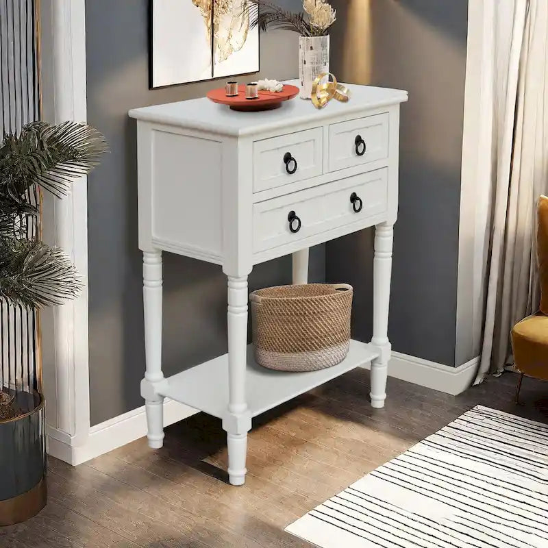 Console avec 3 tiroirs, table d'appoint de canapé avec étagère de rangement inférieure ouverte, table d'entrée robuste pour couloir/salon