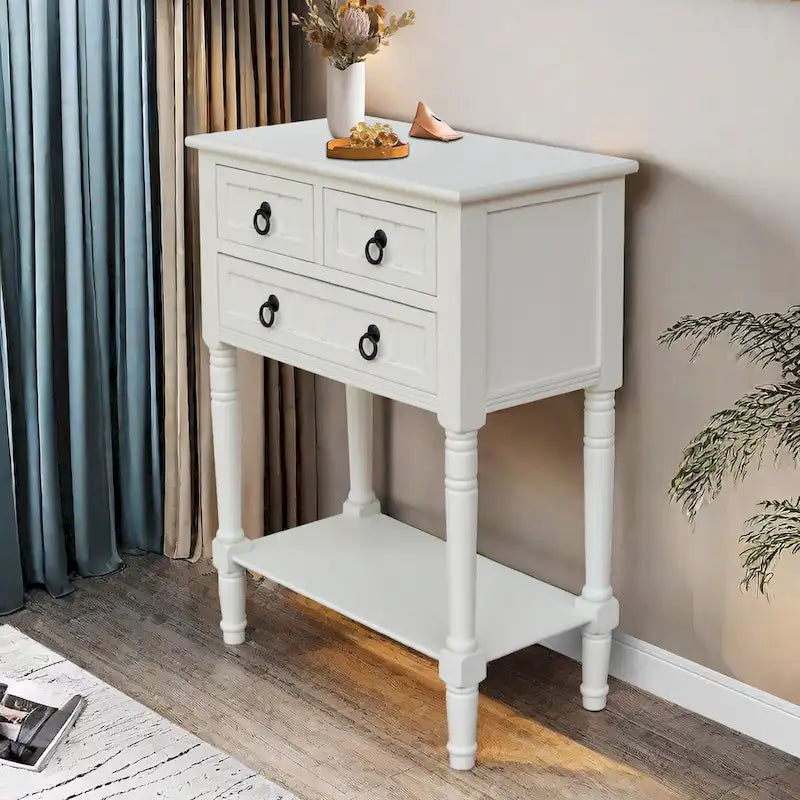 Console avec 3 tiroirs, table d'appoint de canapé avec étagère de rangement inférieure ouverte, table d'entrée robuste pour couloir/salon