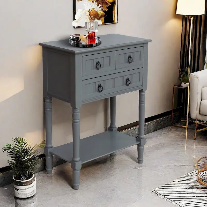 Console avec 3 tiroirs, table d'appoint de canapé avec étagère de rangement inférieure ouverte, table d'entrée robuste pour couloir/salon