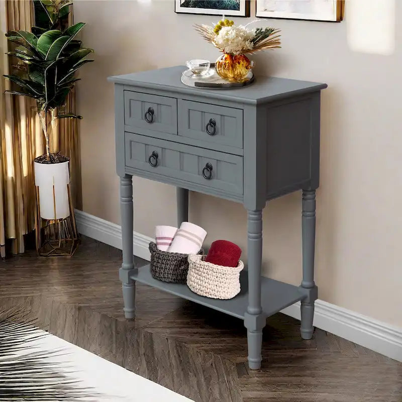 Console avec 3 tiroirs, table d'appoint de canapé avec étagère de rangement inférieure ouverte, table d'entrée robuste pour couloir/salon