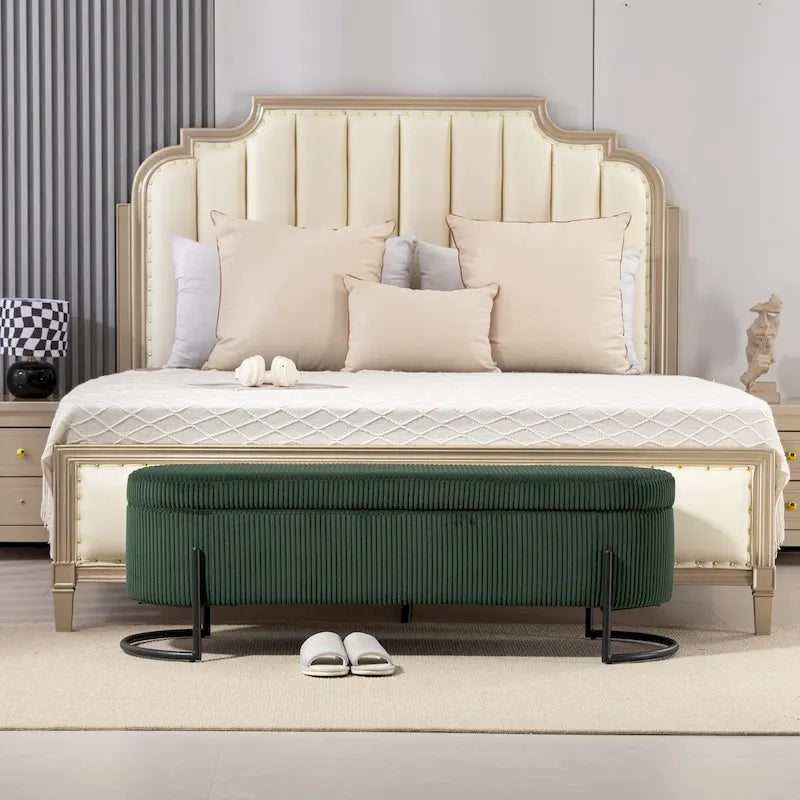 Banc de rangement tressé avec charnières de sécurité, banc d'extrémité pour salon et chambre à coucher