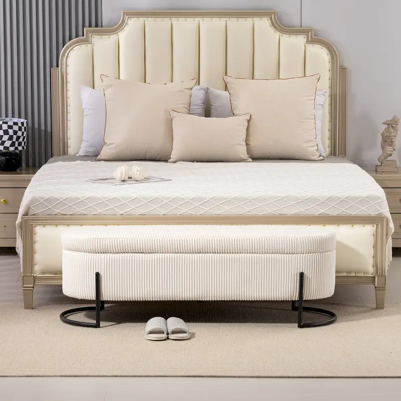 Banc de rangement tressé avec charnières de sécurité, banc d'extrémité pour salon et chambre à coucher