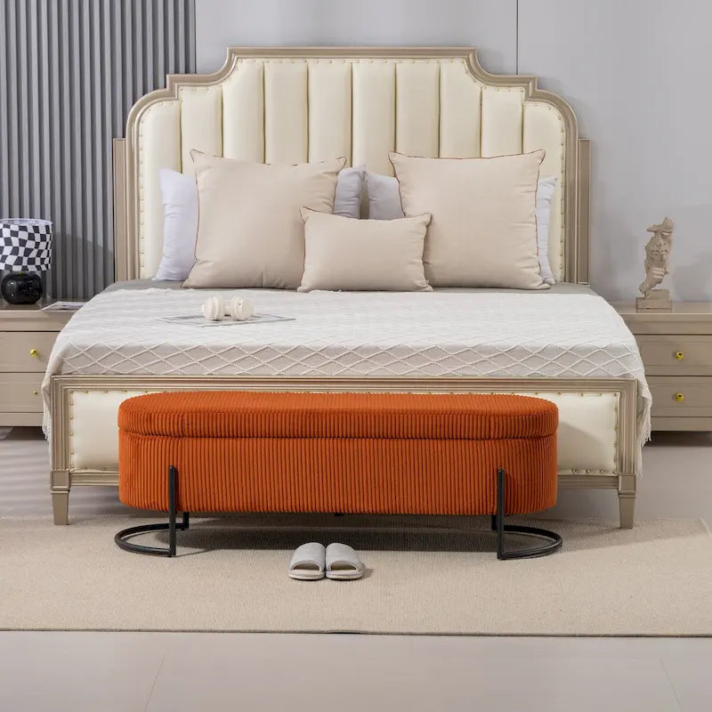 Banc de rangement tressé avec charnières de sécurité, banc d'extrémité pour salon et chambre à coucher