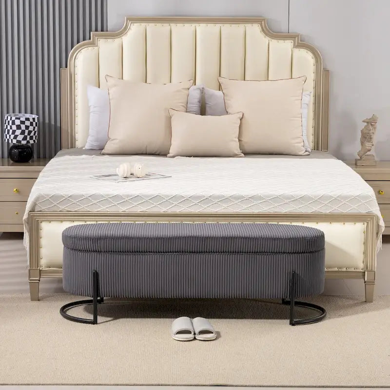 Banc de rangement tressé avec charnières de sécurité, banc d'extrémité pour salon et chambre à coucher