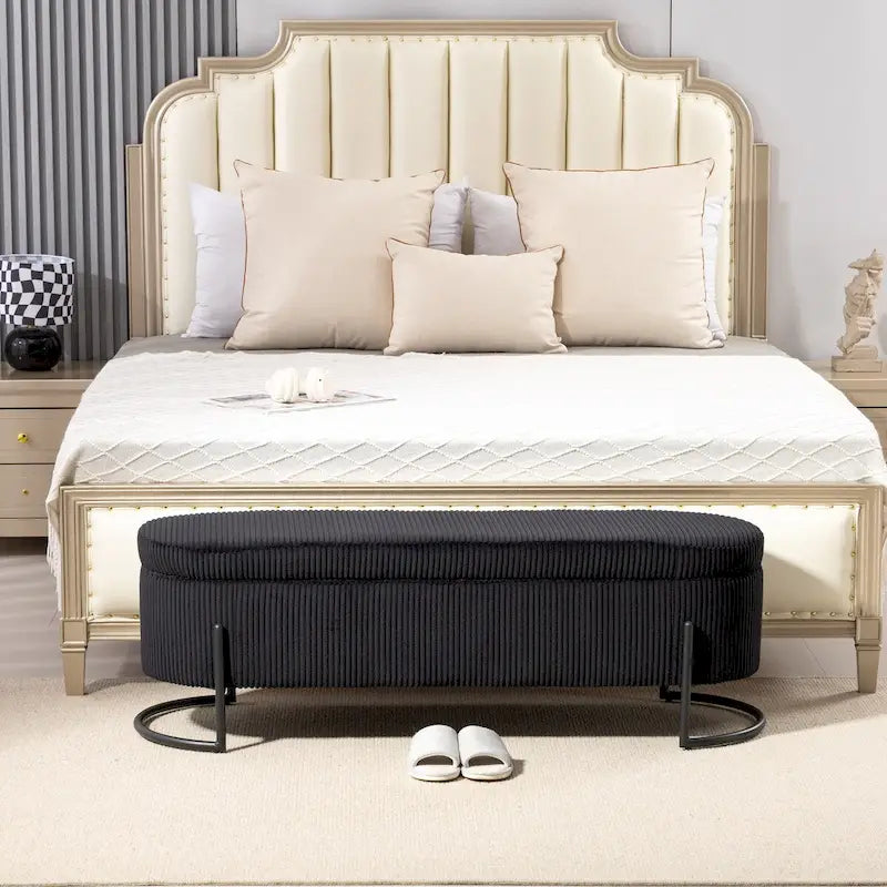Banc de rangement tressé avec charnières de sécurité, banc d'extrémité pour salon et chambre à coucher