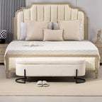 Woven storage Bench with safety hinges, End Bench for Living Room & Bedroom