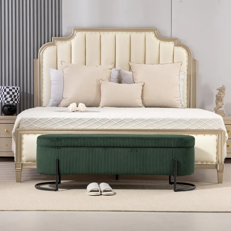 Banc de rangement tressé avec charnières de sécurité, banc d'extrémité pour salon et chambre à coucher