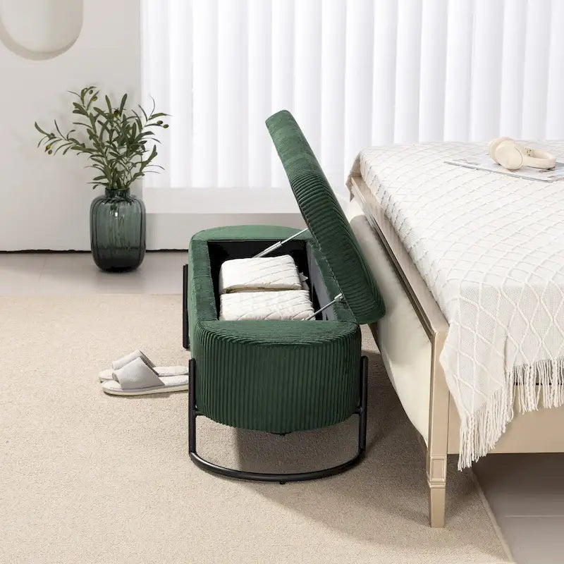 Banc de rangement tressé avec charnières de sécurité, banc d'extrémité pour salon et chambre à coucher