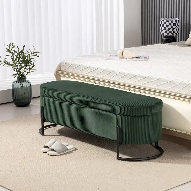 Banc de rangement tressé avec charnières de sécurité, banc d'extrémité pour salon et chambre à coucher
