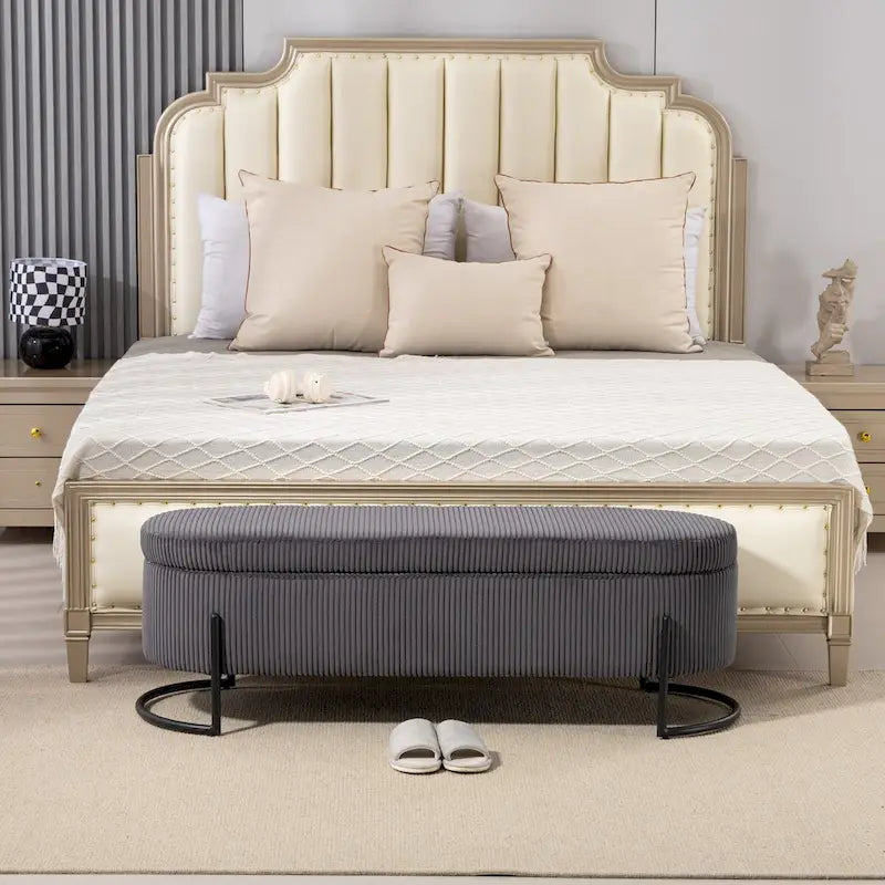 Banc de rangement tressé avec charnières de sécurité, banc d'extrémité pour salon et chambre à coucher