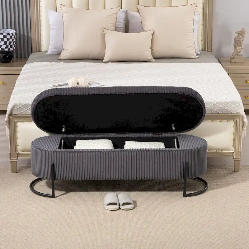 Banc de rangement tressé avec charnières de sécurité, banc d'extrémité pour salon et chambre à coucher