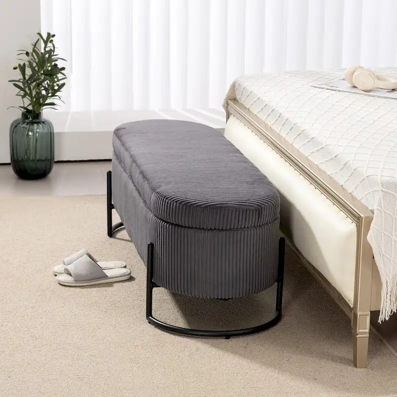 Banc de rangement tressé avec charnières de sécurité, banc d'extrémité pour salon et chambre à coucher