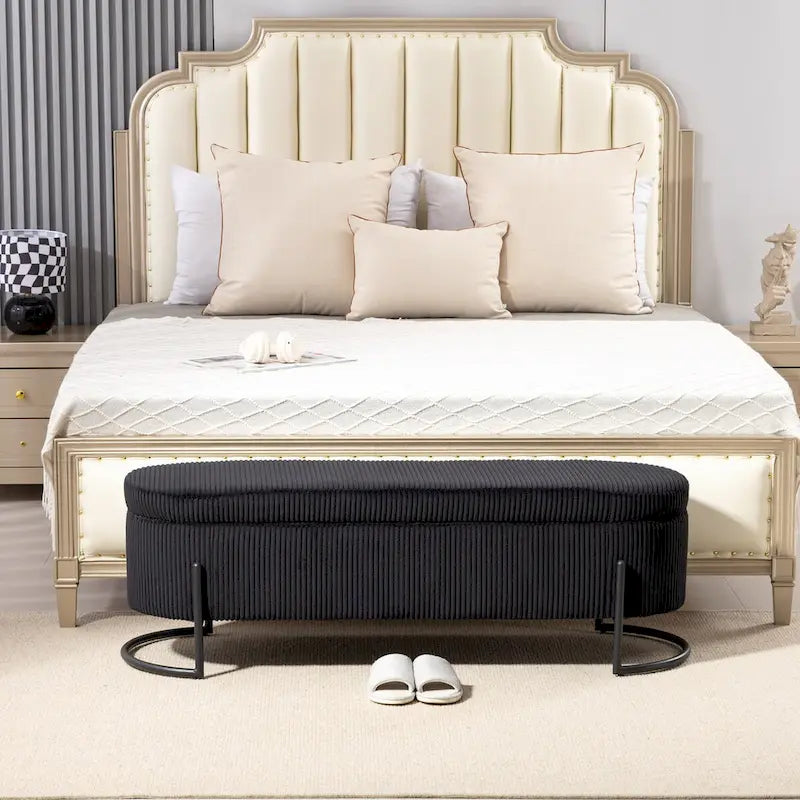 Banc de rangement tressé avec charnières de sécurité, banc d'extrémité pour salon et chambre à coucher