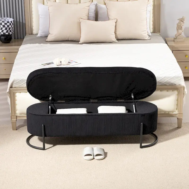 Banc de rangement tressé avec charnières de sécurité, banc d'extrémité pour salon et chambre à coucher