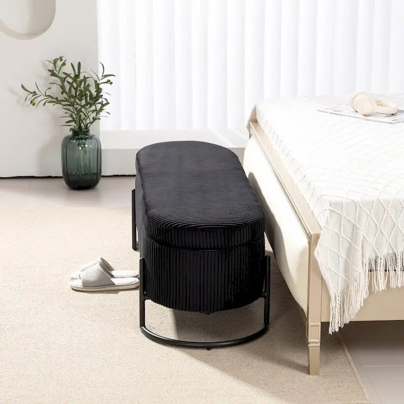 Banc de rangement tressé avec charnières de sécurité, banc d'extrémité pour salon et chambre à coucher