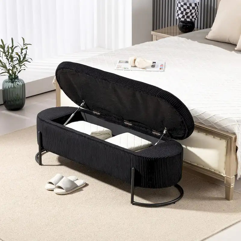 Banc de rangement tressé avec charnières de sécurité, banc d'extrémité pour salon et chambre à coucher