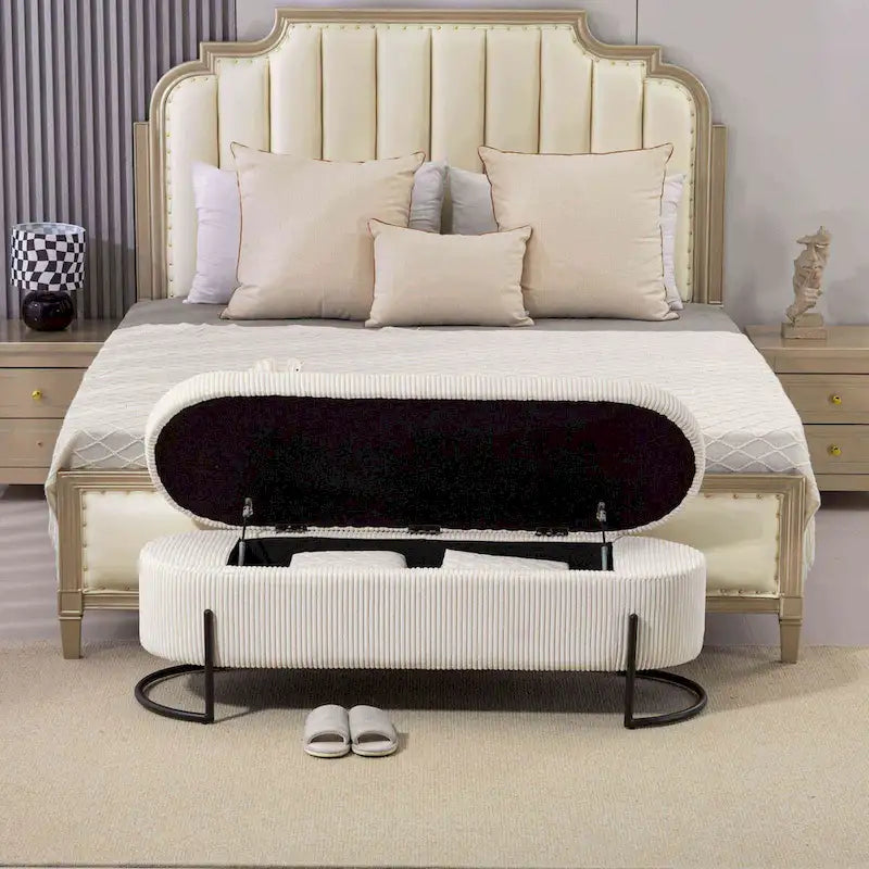 Banc de rangement tressé avec charnières de sécurité, banc d'extrémité pour salon et chambre à coucher