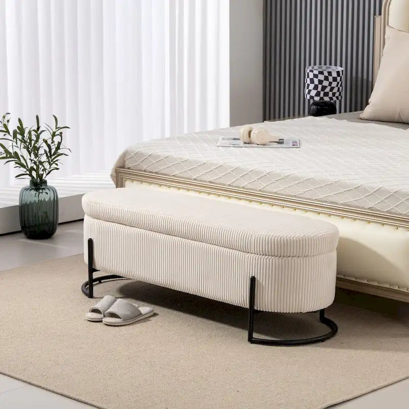 Banc de rangement tressé avec charnières de sécurité, banc d'extrémité pour salon et chambre à coucher