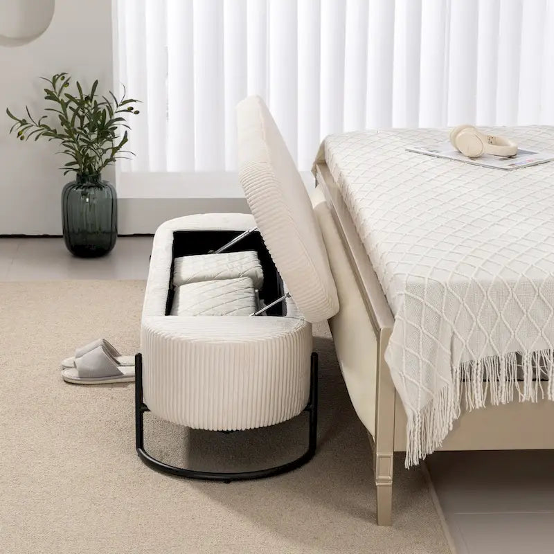 Banc de rangement tressé avec charnières de sécurité, banc d'extrémité pour salon et chambre à coucher