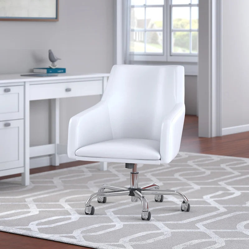 Chaise en cuir blanc dossier mi-hauteur - 62 cm L x 63 cm l x 87,5 cm H